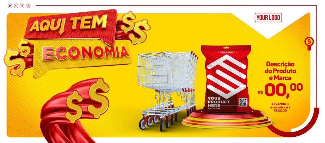 Cartaz de promoção amarelo com descontos